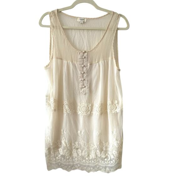 Umgee Sheer Cream Lace Tunic Blouse - Size Large - Picture 1 of 5
